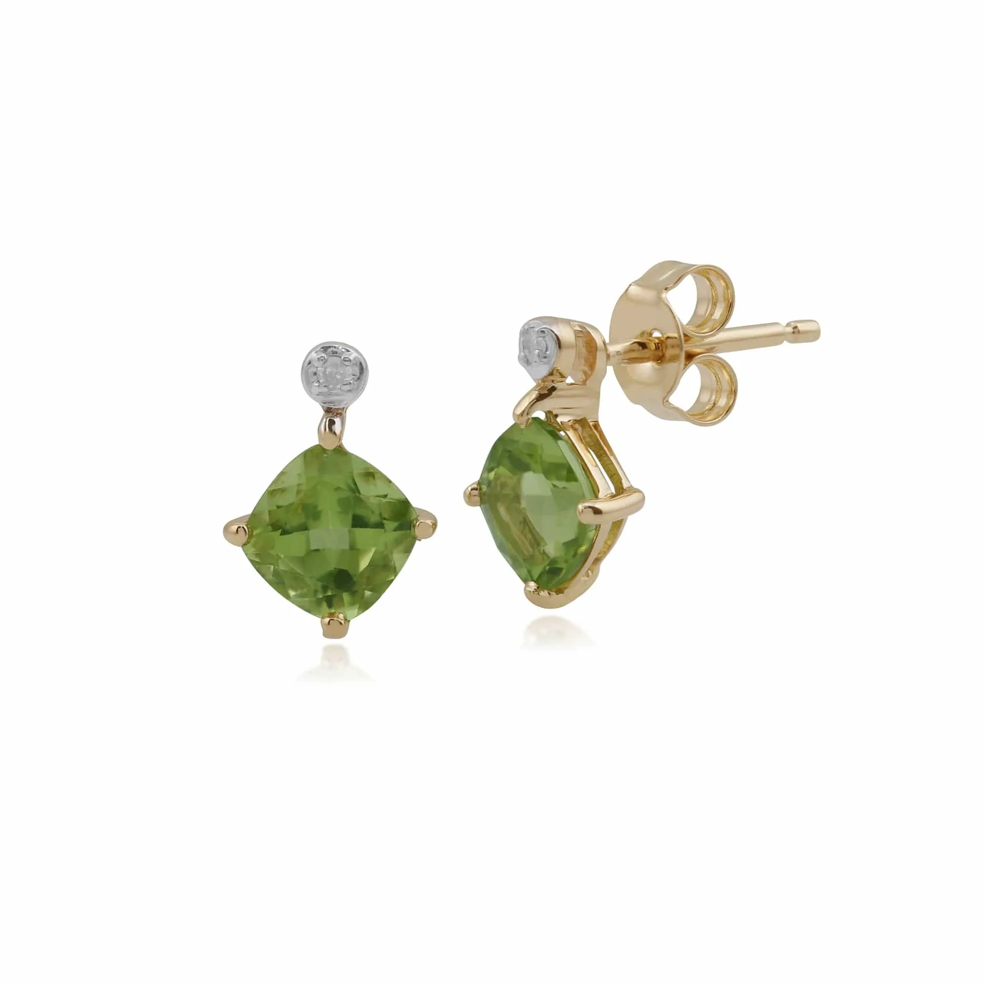 Classic Square Peridot & Diamond Stud Earrings in 9ct Yellow Gold sold by Gemondo Jewellery