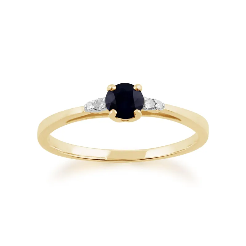 Classic Round Sapphire & Diamond Ring in 9ct Yellow Gold sold by Gemondo Jewellery