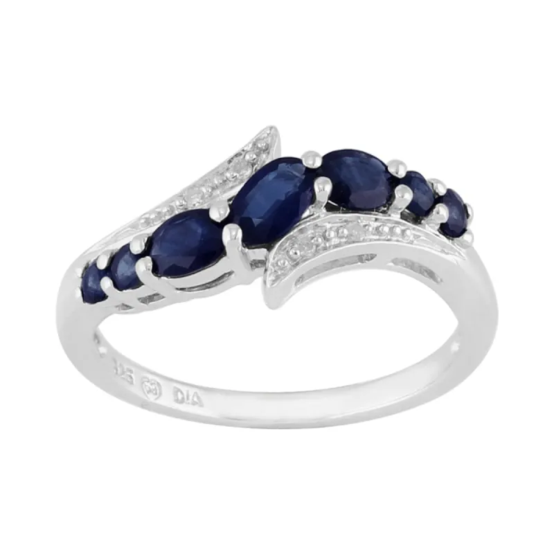 Sterling Silver 0.94ct Natural Blue Sapphire & Diamond Contemporary Style Ring sold by Gemondo Jewellery