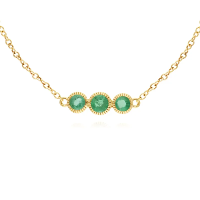 Gemondo 9ct Yellow Gold Emerald Triple Stone Round Milgrain 19cm Bracelet sold by Gemondo Jewellery