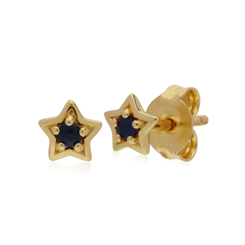 Classic Single Stone Round Sapphire Star Stud Earrings in 9ct Yellow Gold sold by Gemondo Jewellery