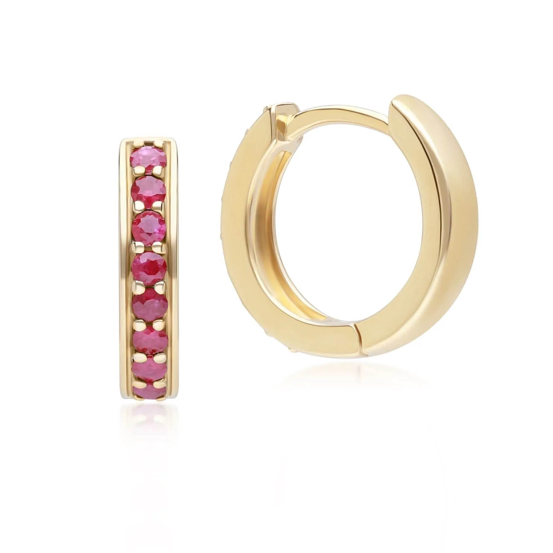 Classic Ruby Huggie Hoop Earrings in 9ct Yellow Gold sold by Gemondo Jewellery product image thumbnail 4