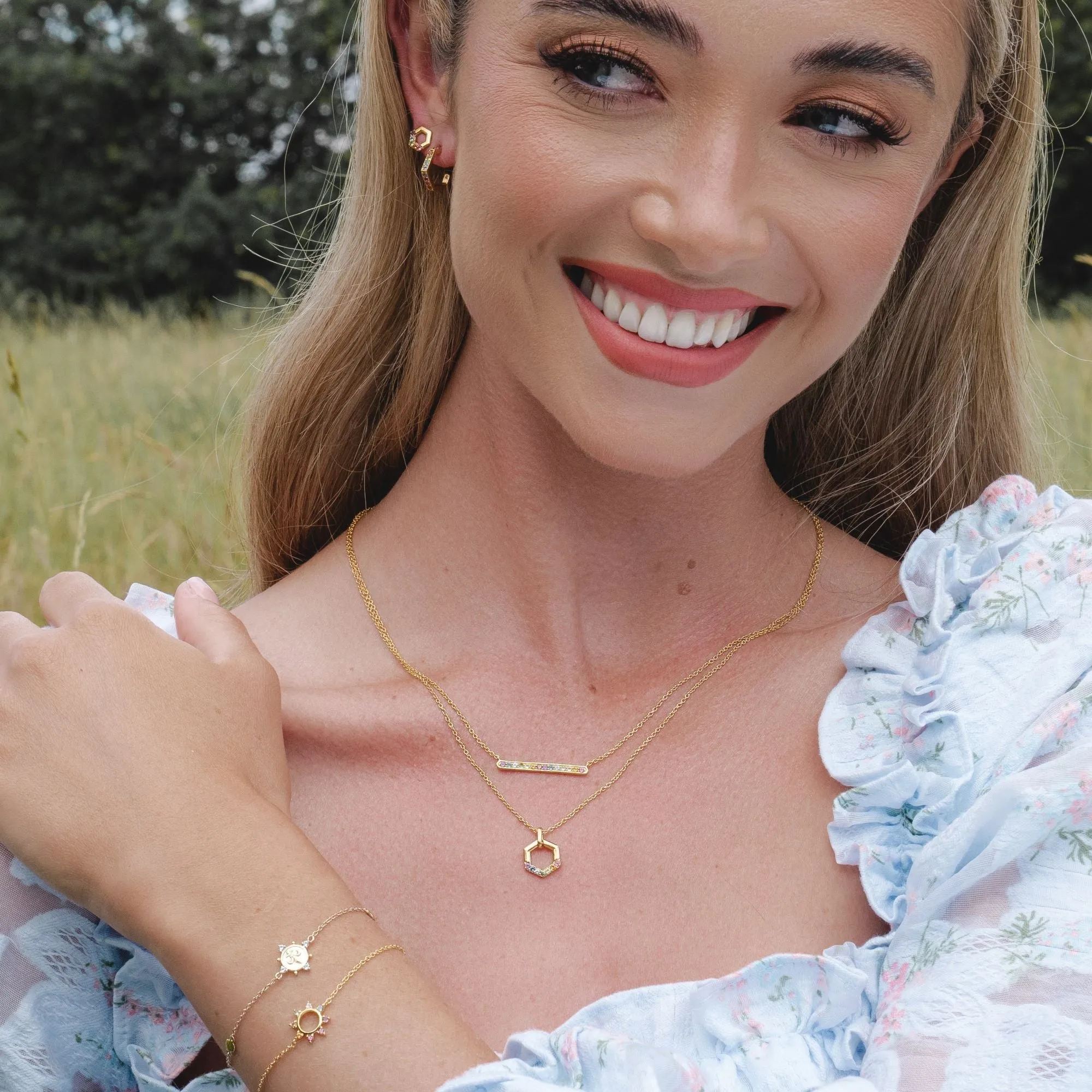 Rainbow Hexagon Stud Earrings in Gold Plated Sterling Silver sold by Gemondo Jewellery product image thumbnail 3