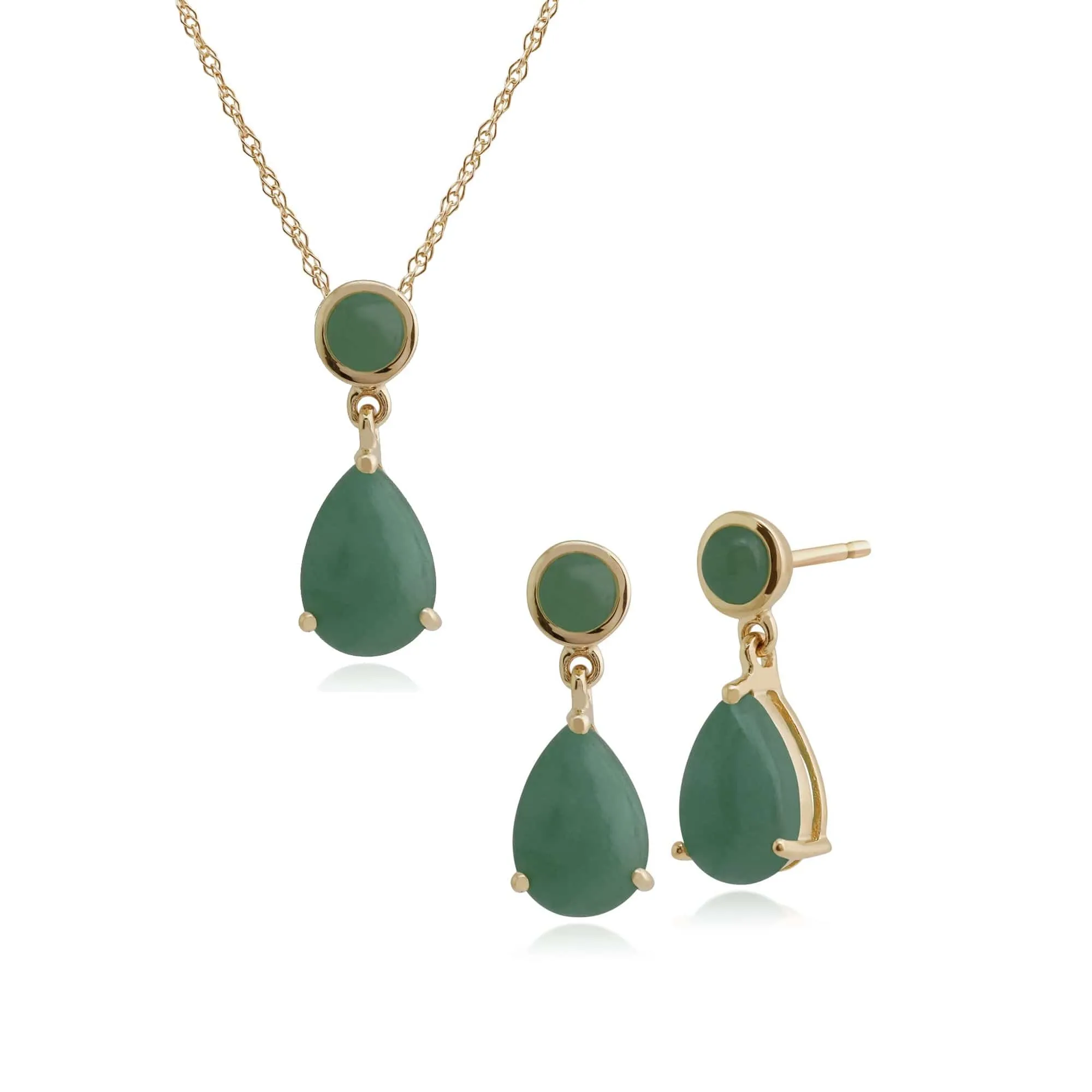 Classic Pear & Round Jade Drop Earrings & Pendant Set in 9ct Gold sold by Gemondo Jewellery