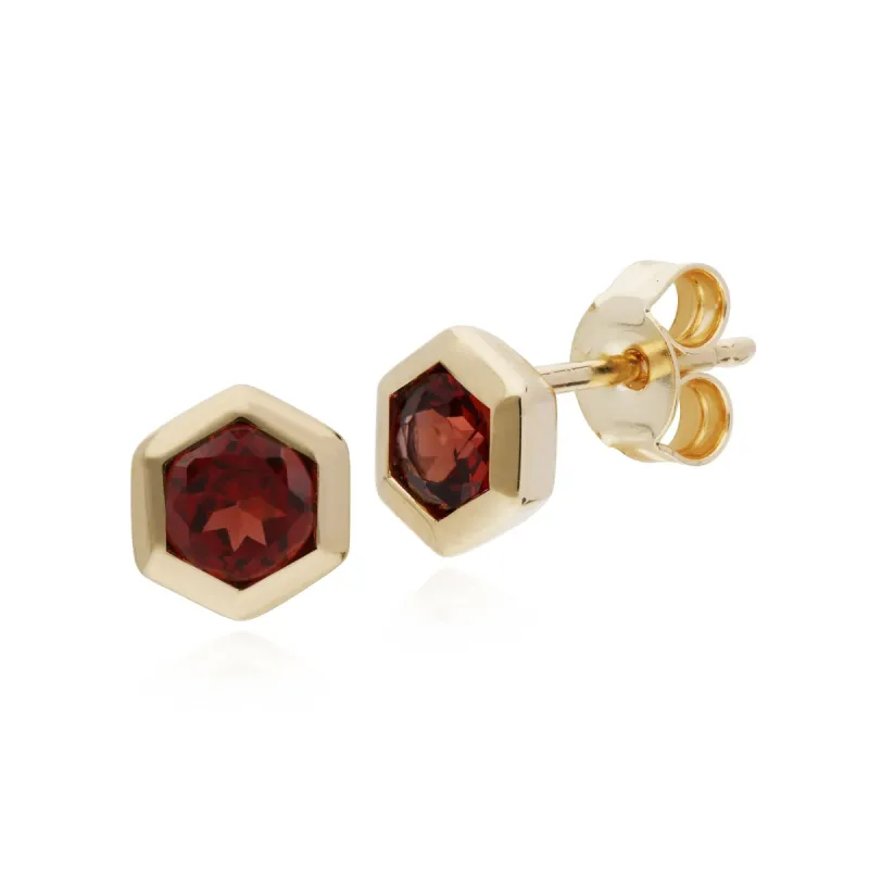 Gemondo  9ct Yellow Gold Mozambique Garnet Hexagon Stud Earrings sold by Gemondo Jewellery