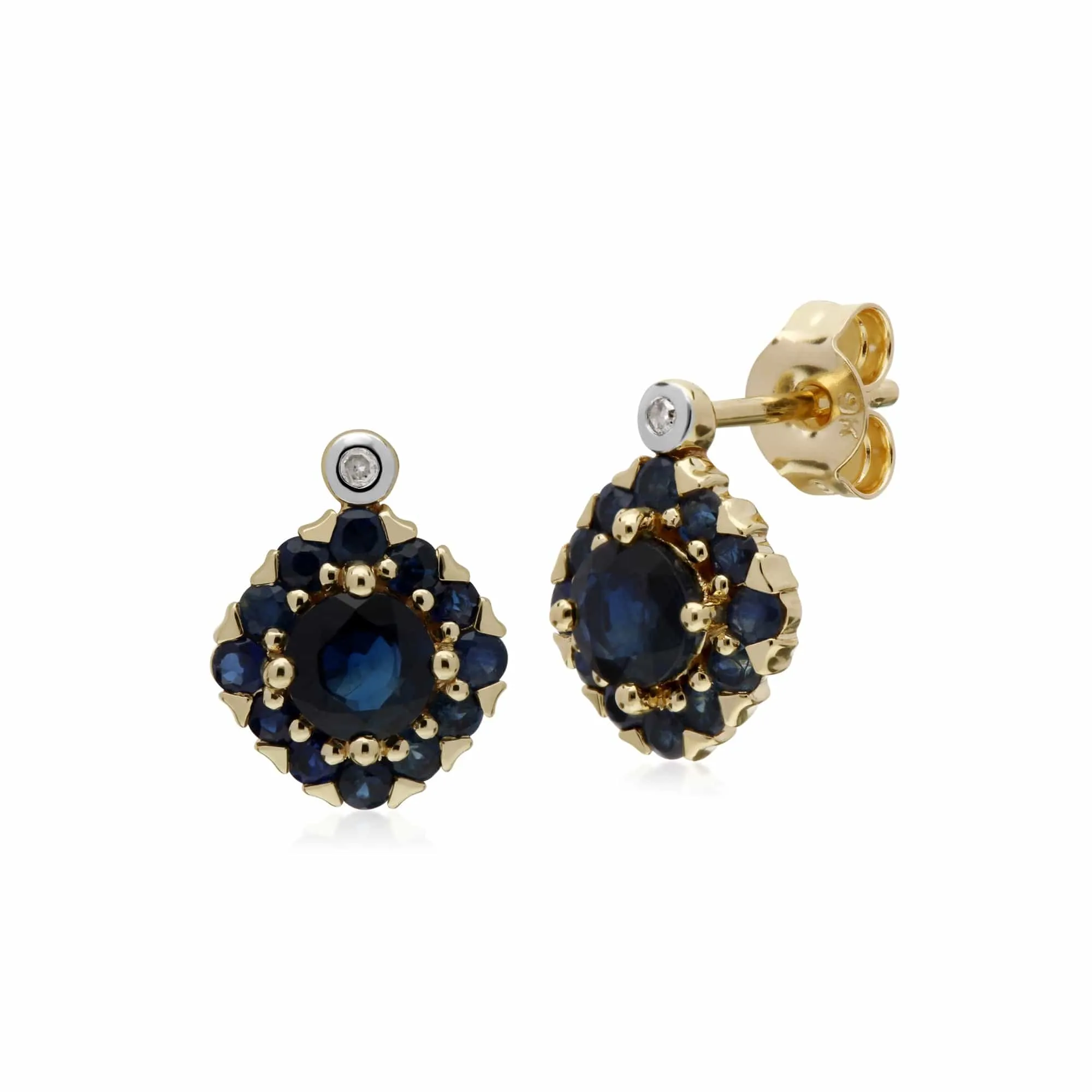 Gemondo 9ct Yellow Gold Sapphire & Diamond Square Cluster Stud Earrings sold by Gemondo Jewellery