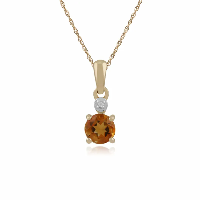 Gemondo 9ct Yellow Gold 0.45ct Citrine & Diamond Round Pendant on 45cm Chain sold by Gemondo Jewellery