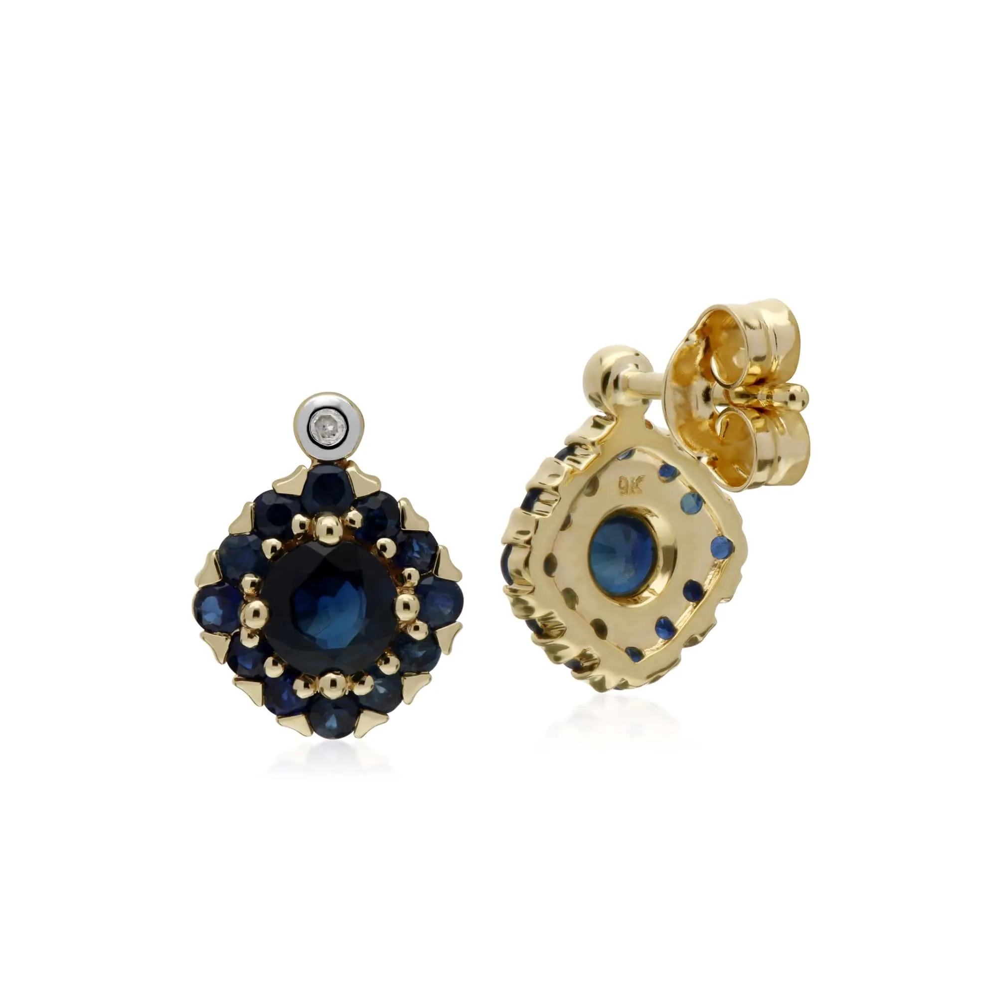 Gemondo 9ct Yellow Gold Sapphire & Diamond Square Cluster Stud Earrings sold by Gemondo Jewellery product image thumbnail 2
