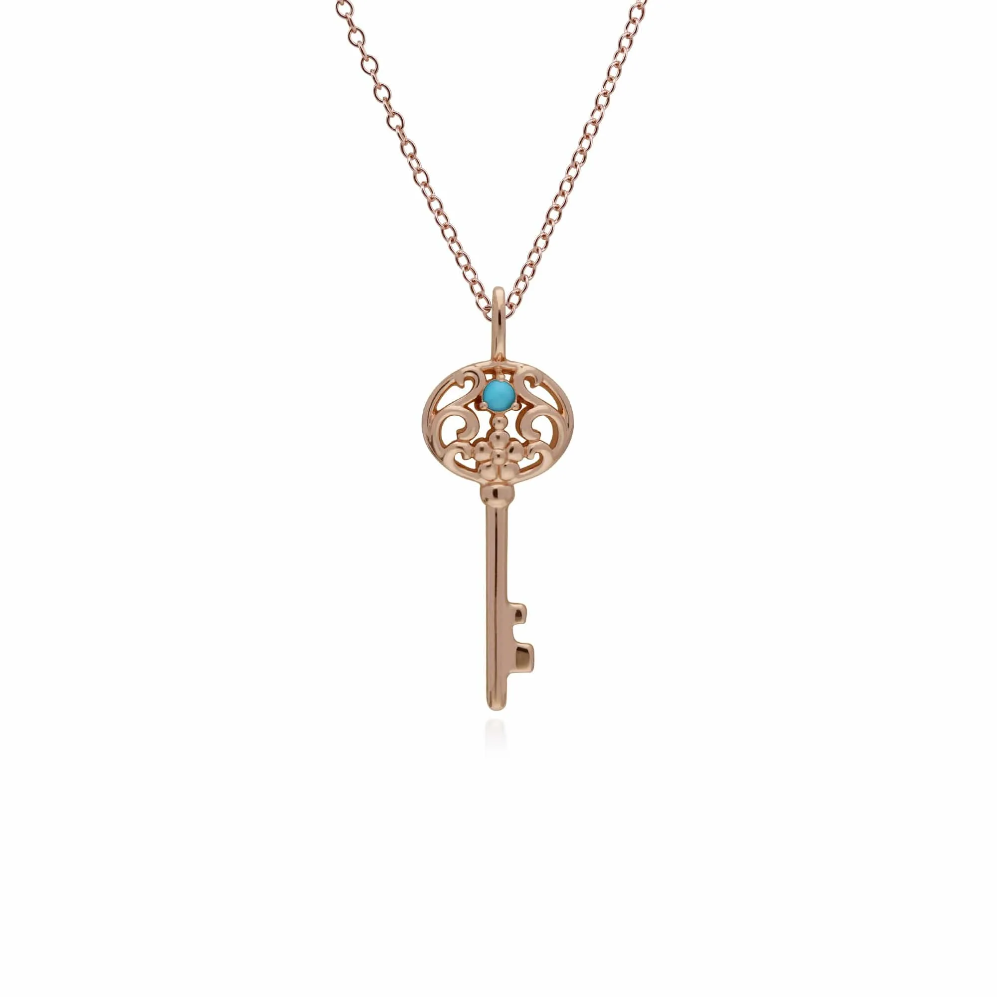 Classic Swirl Heart Lock Pendant & Turquoise Big Key Charm in Rose Gold Plated 925 Sterling Silver sold by Gemondo Jewellery product image thumbnail 2