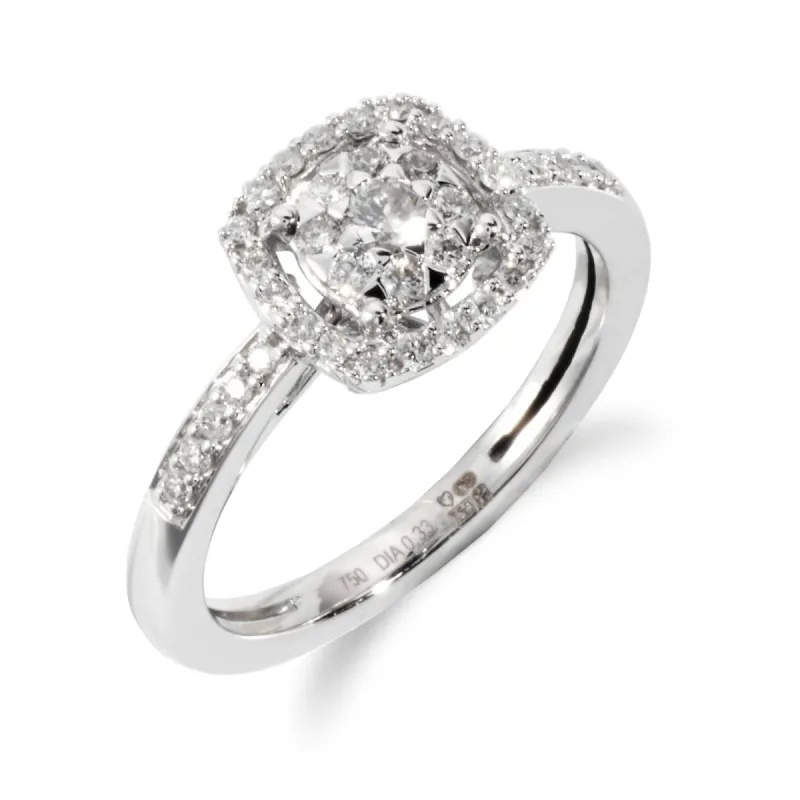 Classic Round Diamond Halo Cluster Ring in 18ct White Gold sold by Gemondo Jewellery