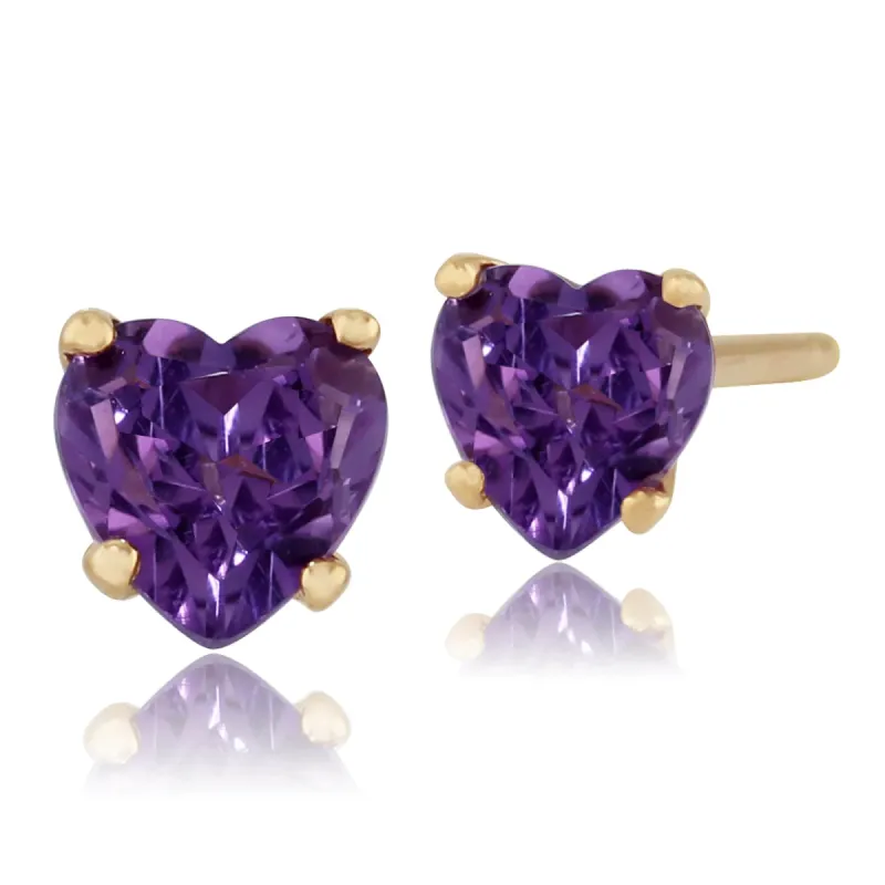 Classic Heart Amethyst Stud Earrings in 9ct Yellow Gold sold by Gemondo Jewellery