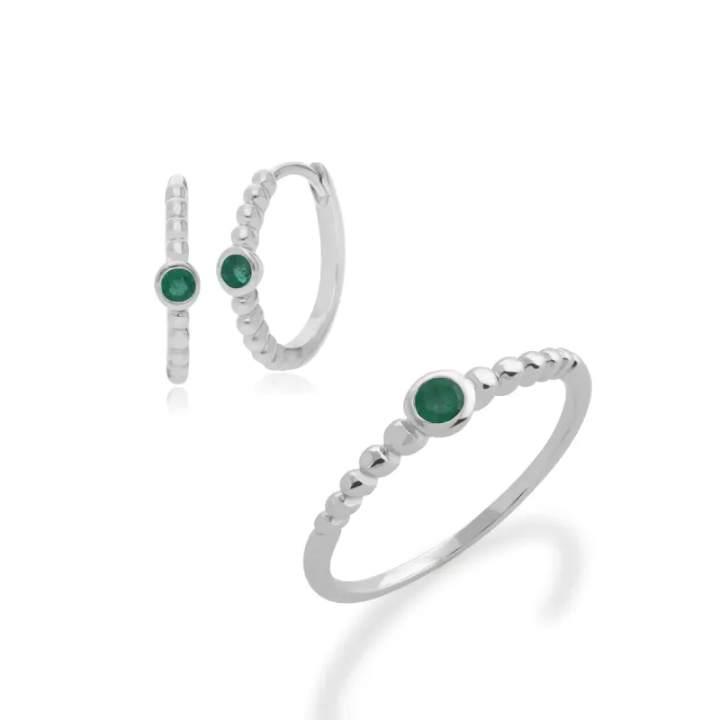 Essential Round Emerald Hoop Earrings & Ring Set in 925 Sterling Silver sold by Gemondo Jewellery