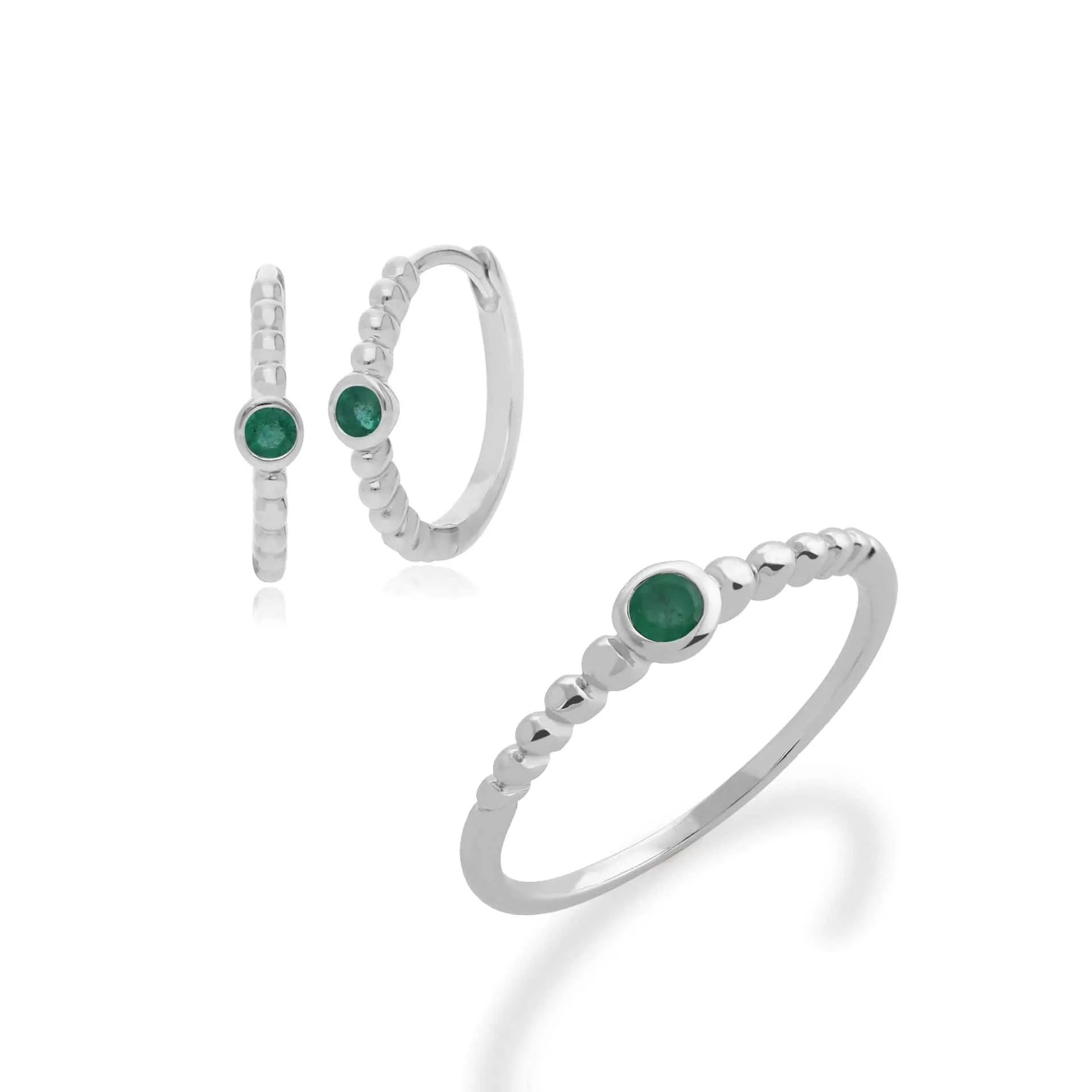 Essential Round Emerald Hoop Earrings & Ring Set in 925 Sterling Silver sold by Gemondo Jewellery