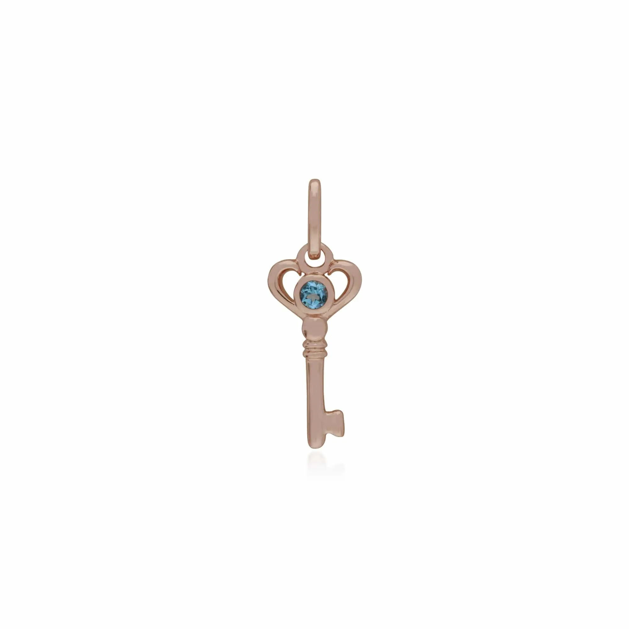 Rose Gold Plated Sterling Silver Blue Topaz Small Key Charm sold by Gemondo Jewellery