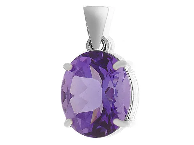 9ct White Gold 3.67ct 4 Claw Set Amethyst Classic Large Oval Pendant on Chain sold by Gemondo Jewellery