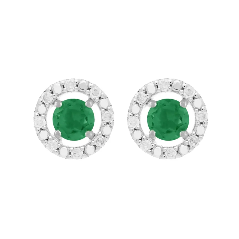 Classic Round Emerald Stud Earrings with Detachable Diamond Round Ear Jacket in 9ct White Gold sold by Gemondo Jewellery