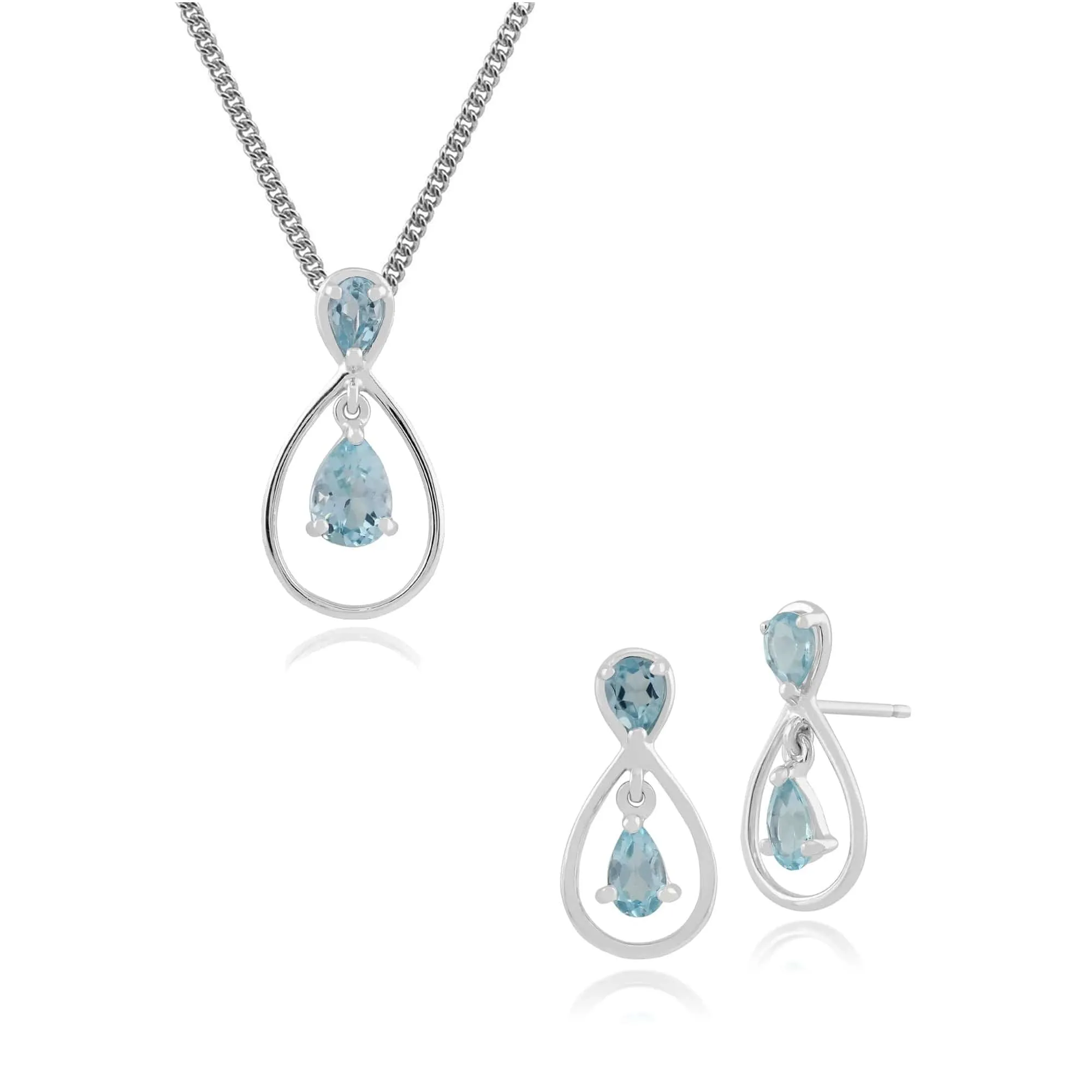 Classic Pear Blue Topaz Halo Drop Earrings & Pendant Set in 9ct White Gold sold by Gemondo Jewellery