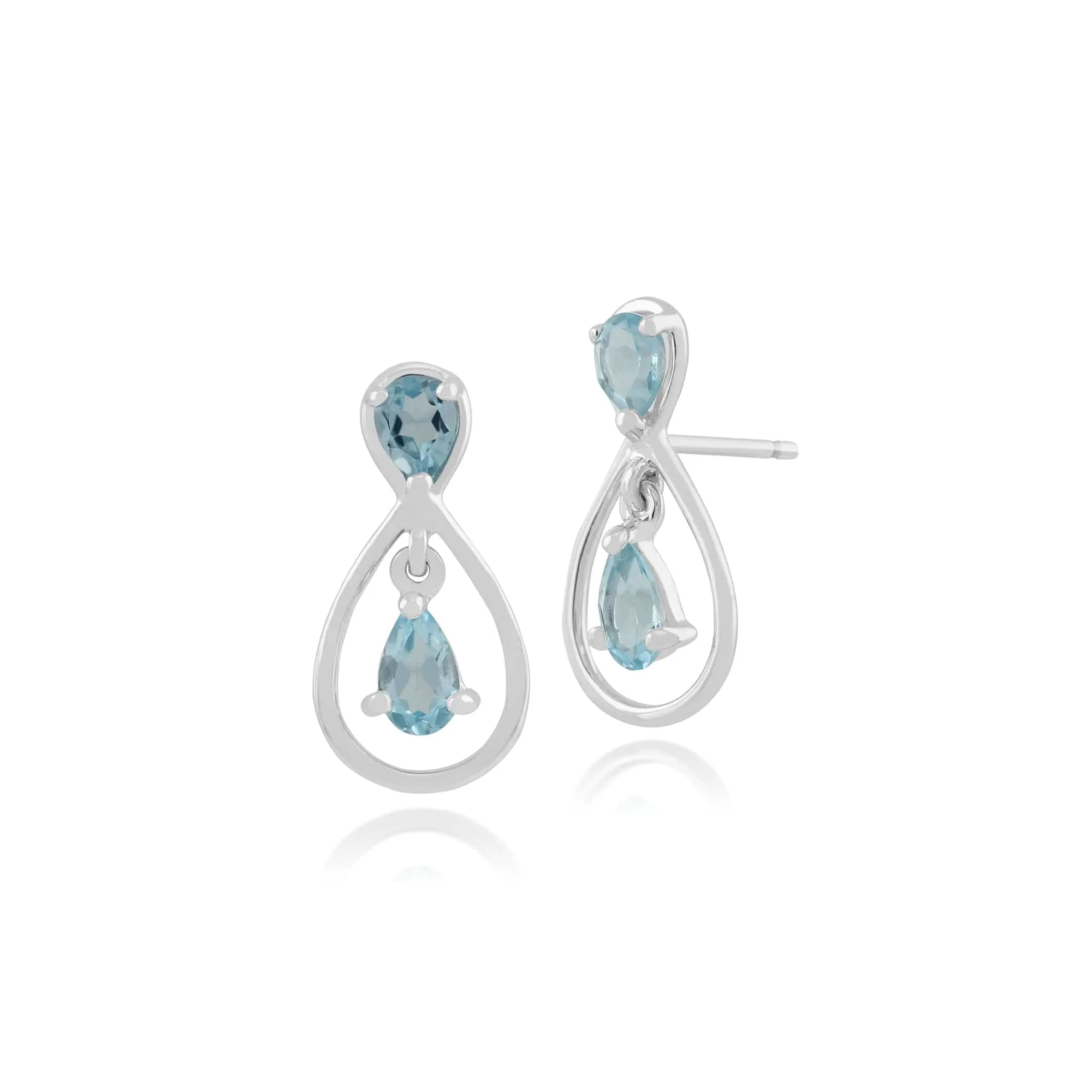 Classic Pear Blue Topaz Halo Drop Earrings & Pendant Set in 9ct White Gold sold by Gemondo Jewellery product image thumbnail 2