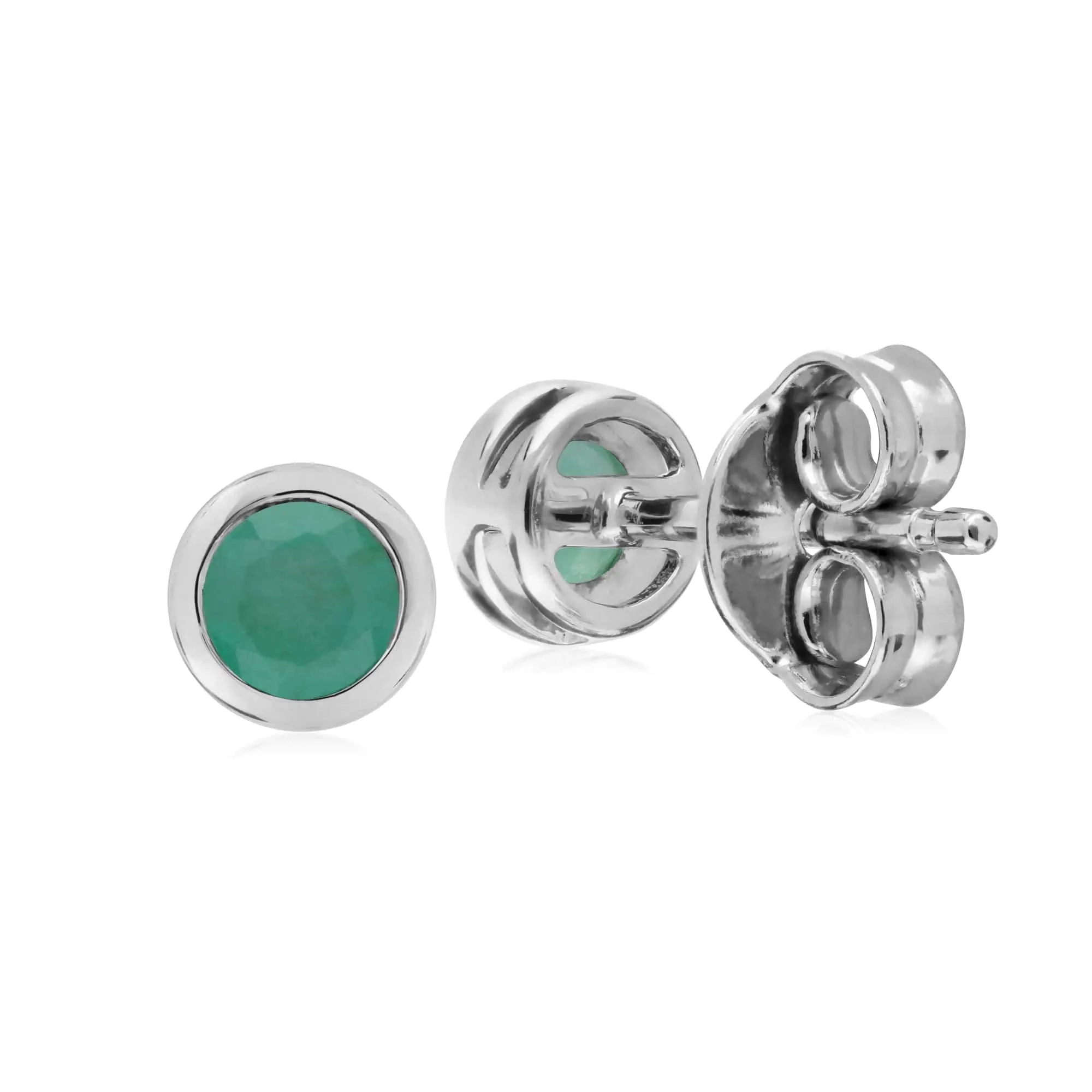 Classic Round Emerald Bezel Stud Earrings in Sterling Silver sold by Gemondo Jewellery product image thumbnail 2