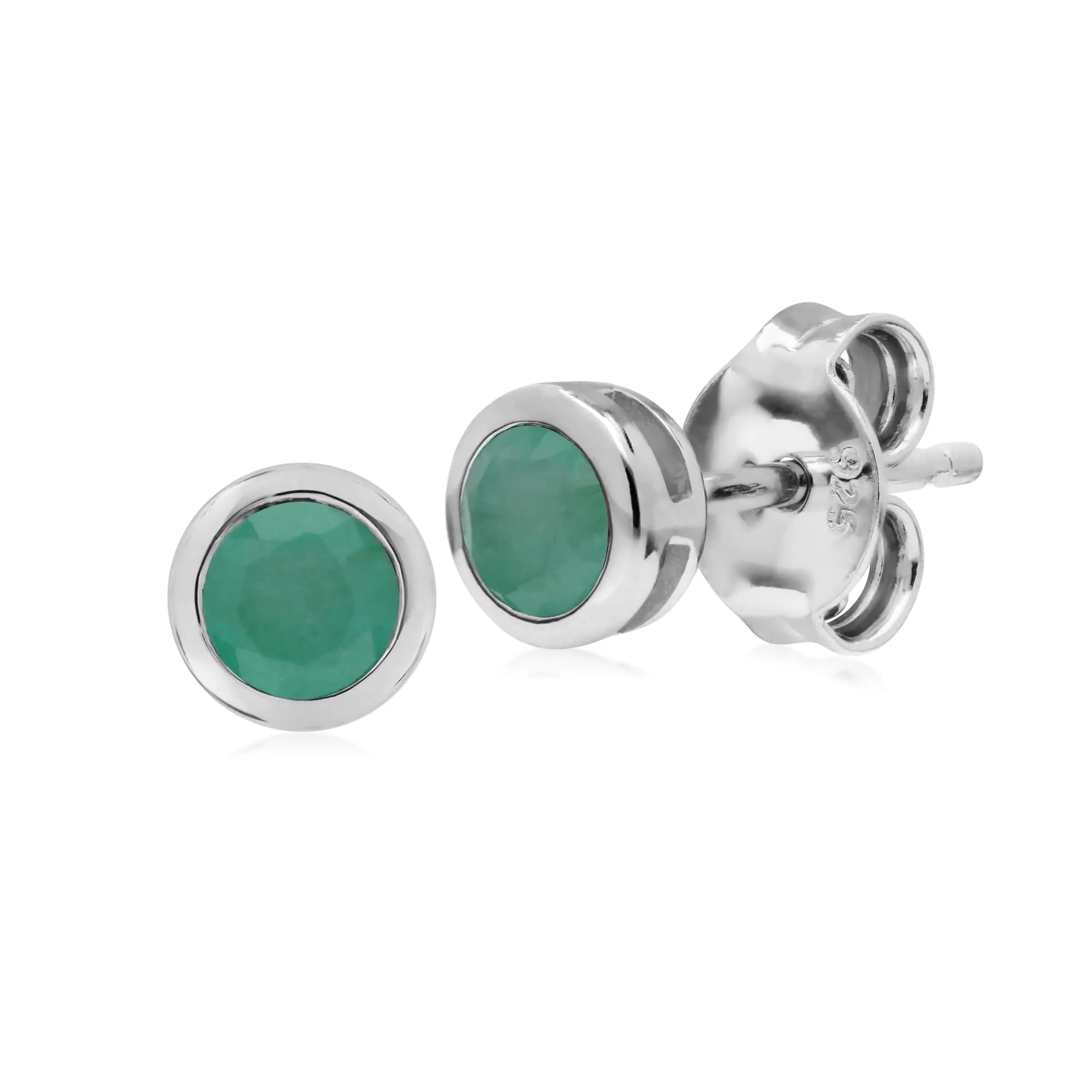 Classic Round Emerald Bezel Stud Earrings in Sterling Silver sold by Gemondo Jewellery