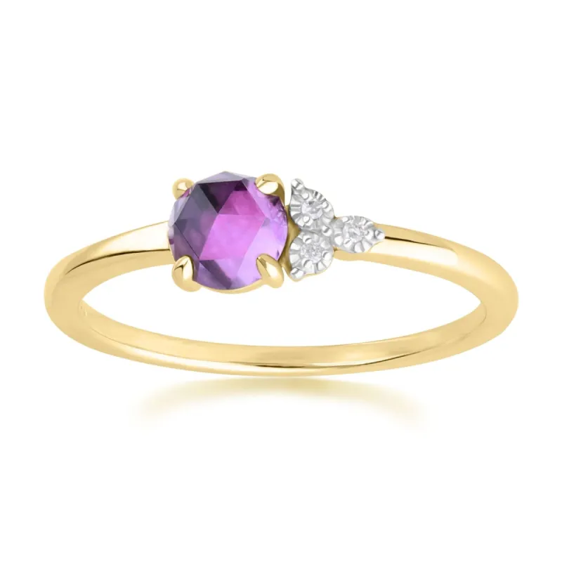 Classic Amethyst & Diamond Ring in 9ct Yellow Gold sold by Gemondo Jewellery