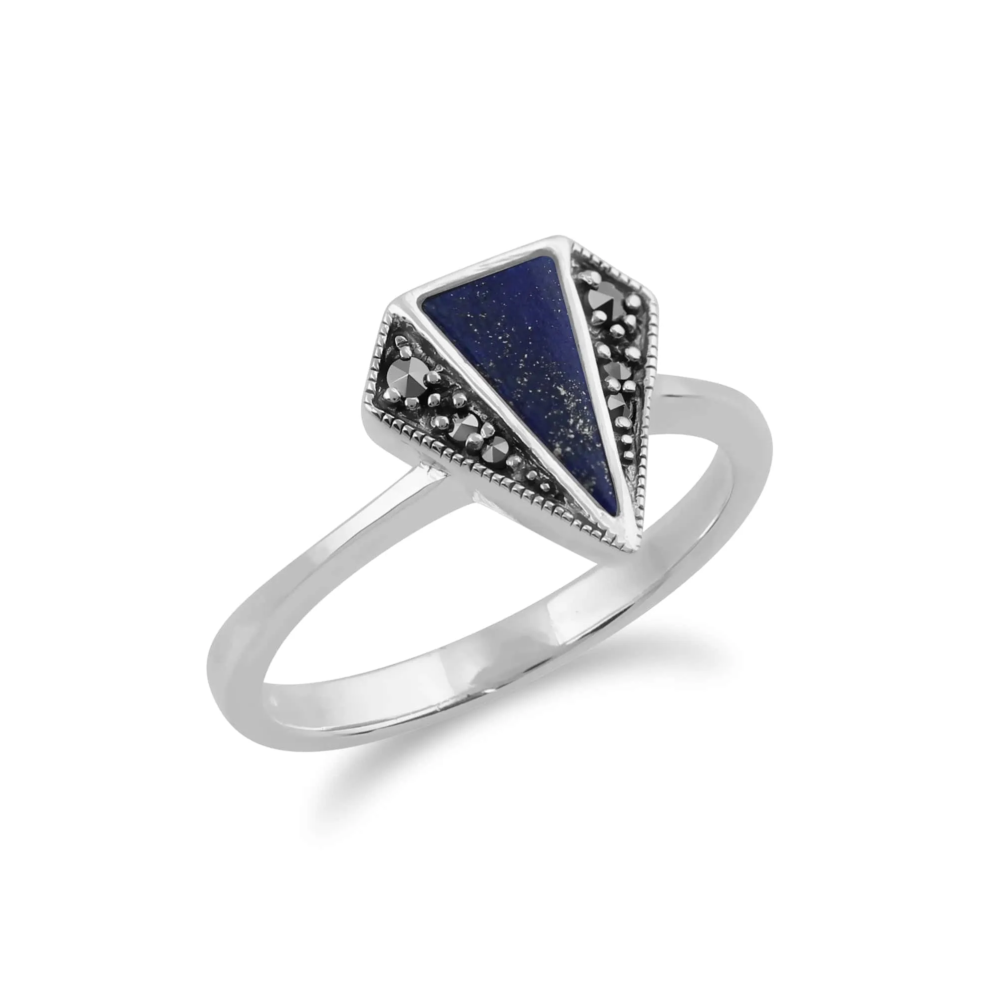 Gemondo 925 Sterling Silver Lapis Lazuli & Marcasite Art Deco Ring sold by Gemondo Jewellery product image thumbnail 2