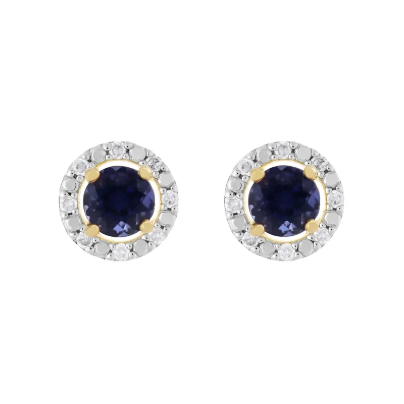 Classic Round Iolite Stud Earrings with Detachable Diamond Round Earrings Jacket Set in 9ct Yellow Gold sold by Gemondo Jewellery