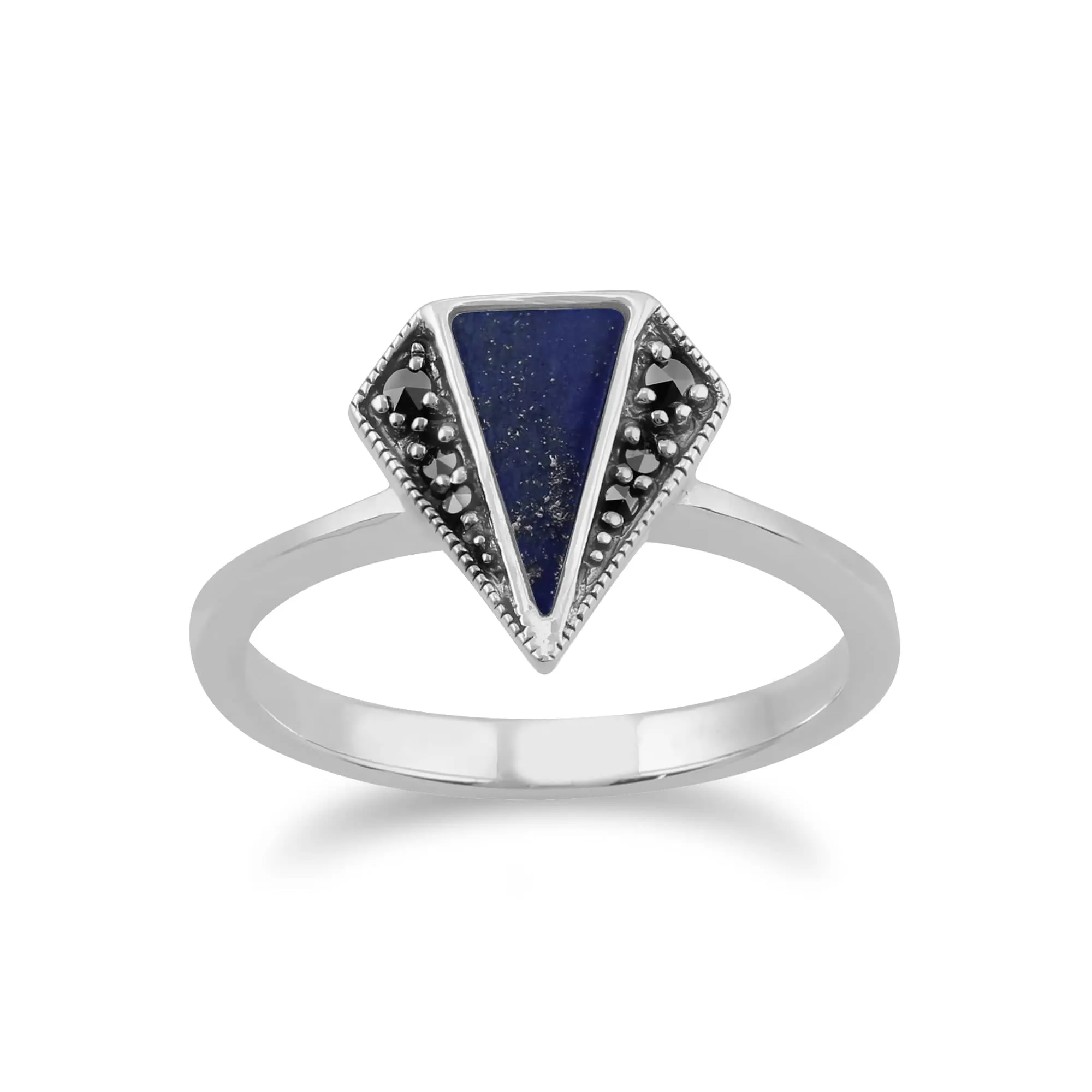 Gemondo 925 Sterling Silver Lapis Lazuli & Marcasite Art Deco Ring sold by Gemondo Jewellery