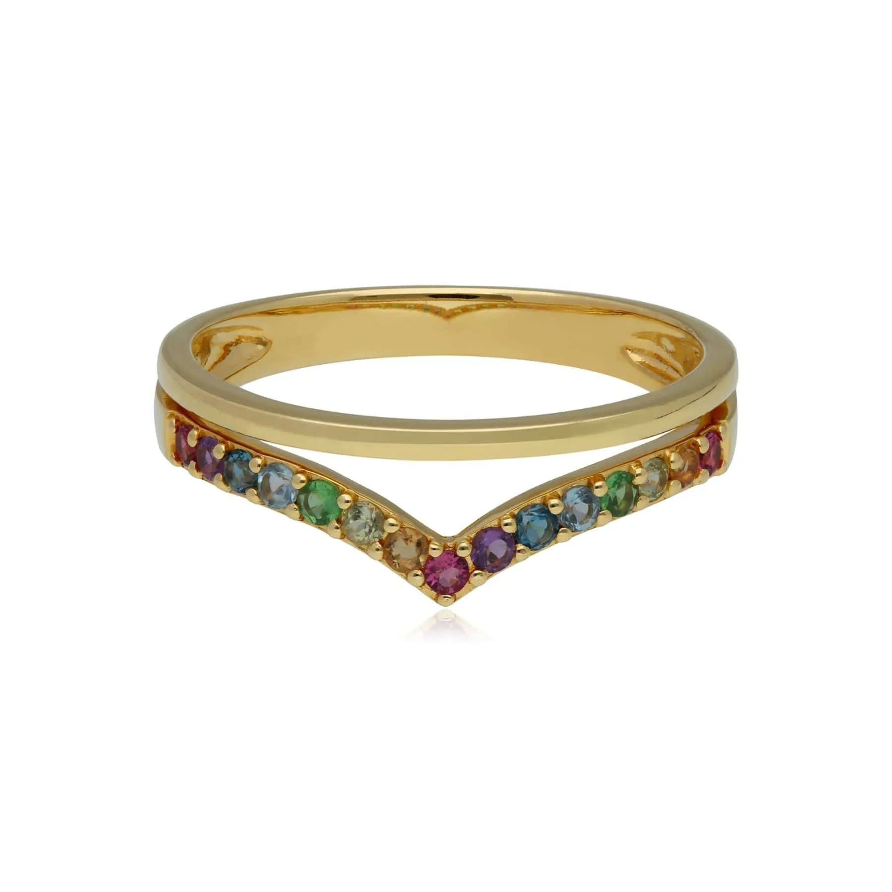 Rainbow Wishbone Style Ring in Gold Plated Sterling Silver sold by Gemondo Jewellery product image thumbnail 5