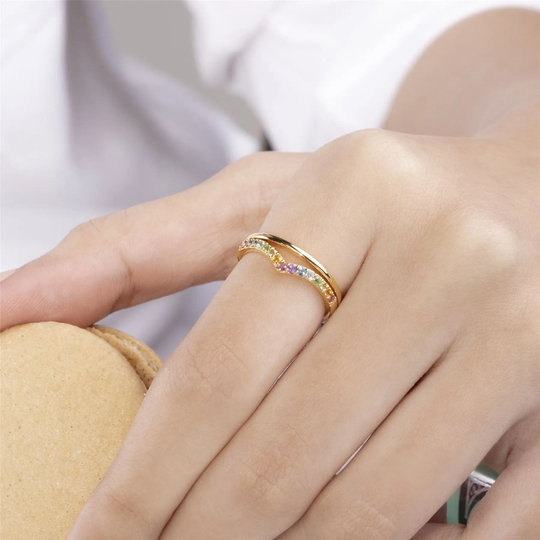 Rainbow Wishbone Style Ring in Gold Plated Sterling Silver sold by Gemondo Jewellery product image thumbnail 2