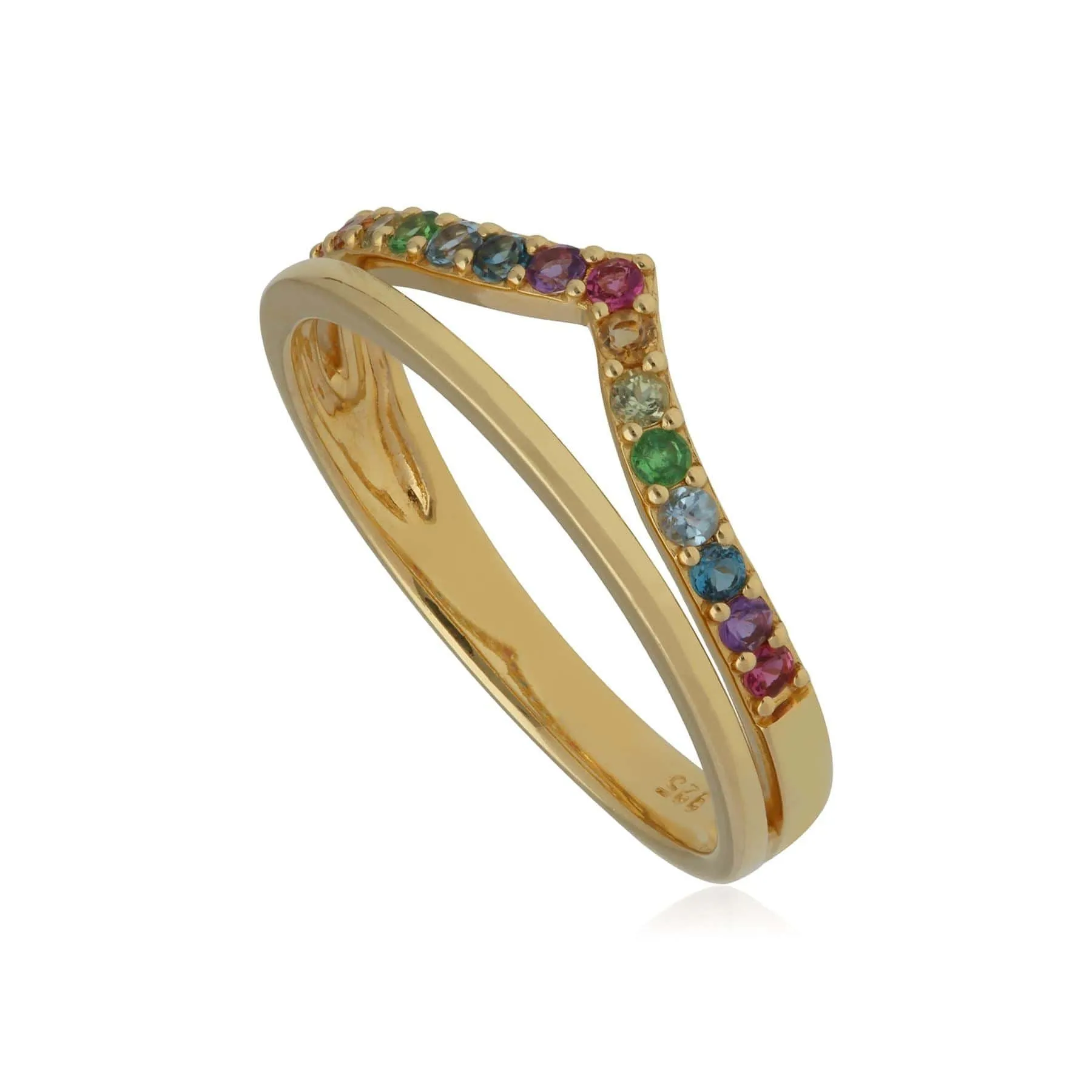 Rainbow Wishbone Style Ring in Gold Plated Sterling Silver sold by Gemondo Jewellery