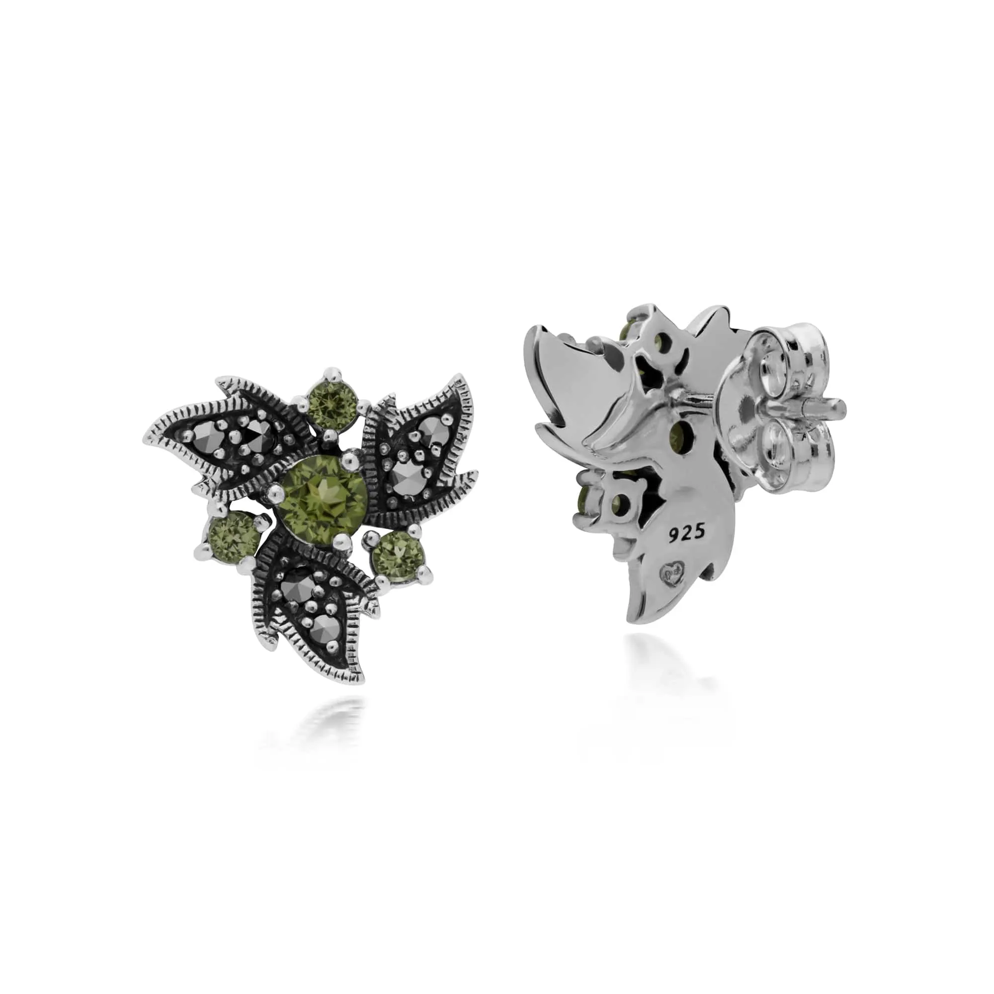 Gemondo Sterling Silver Peridot & Marcasite Art Nouveau Floral Earrings sold by Gemondo Jewellery product image thumbnail 2