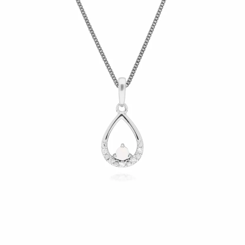 Gemondo 9ct White Gold Single Opal & Diamond Pear Pendant on 45cm Chain sold by Gemondo Jewellery