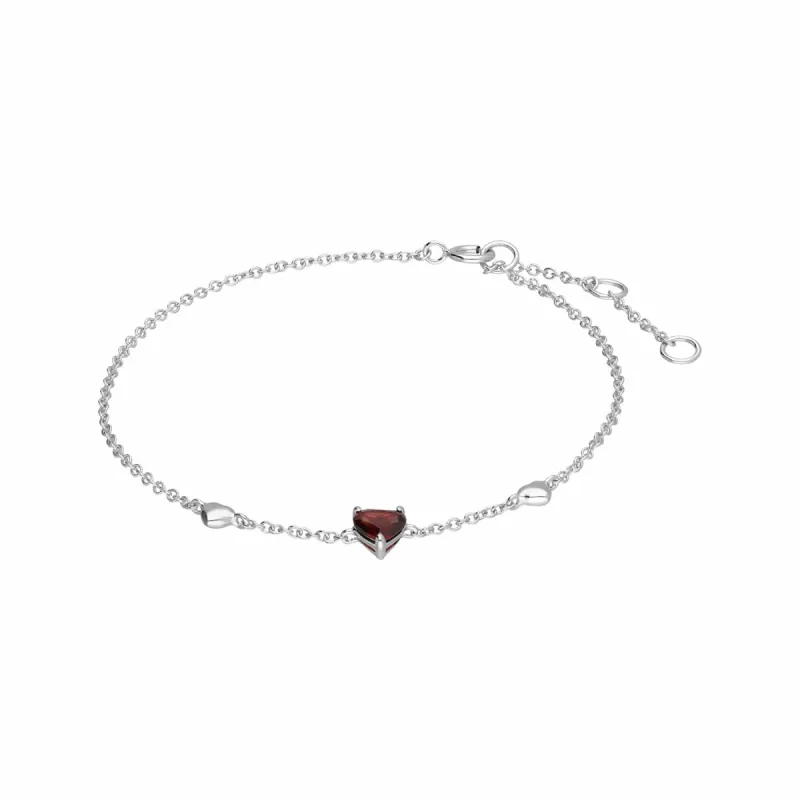 Garnet Heart Bracelet in 9ct White Gold sold by Gemondo Jewellery