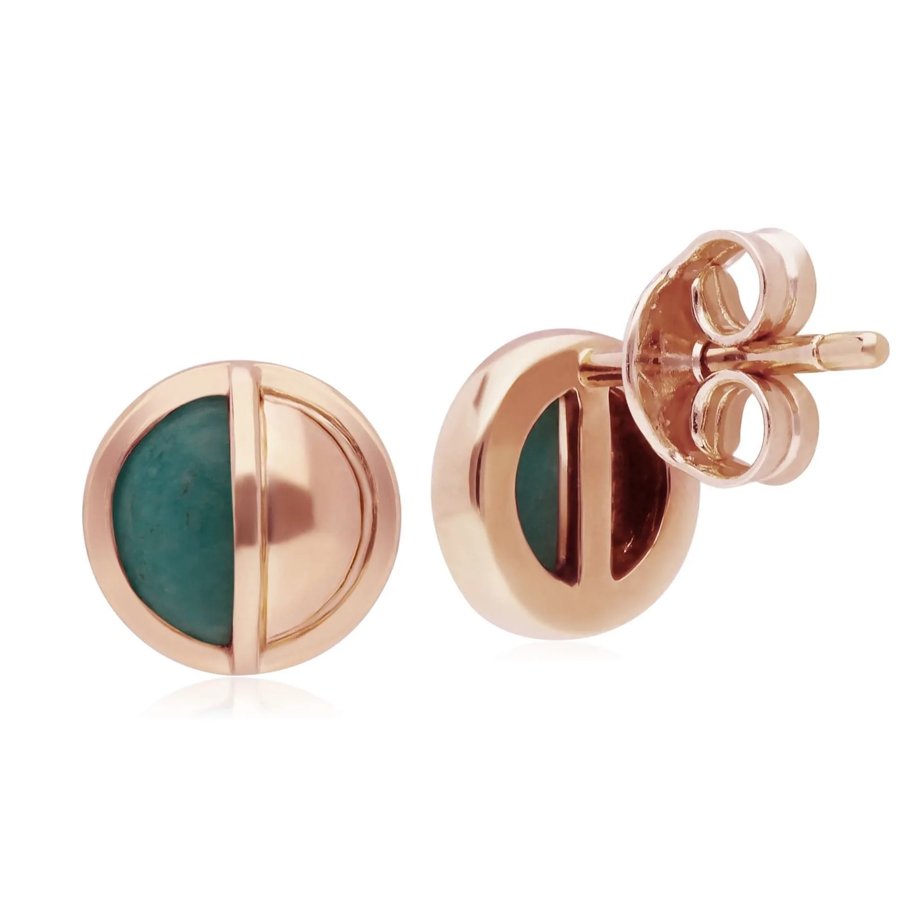 Micro Statement Round Amazonite Stud Earrings in Rose Plated Silver sold by Gemondo Jewellery product image thumbnail 2
