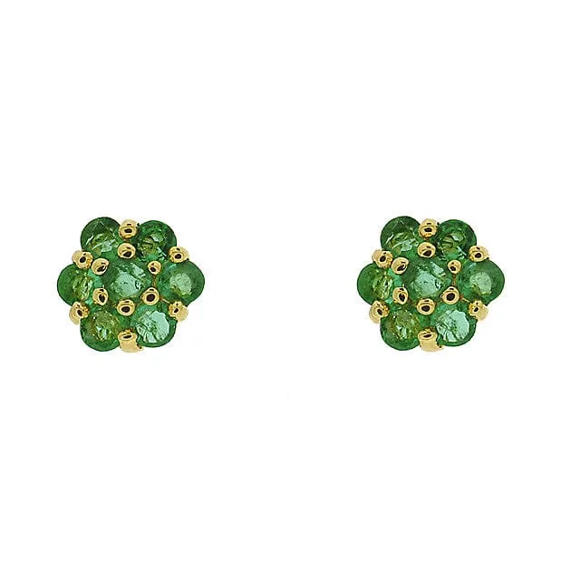 9ct Yellow Gold 0.46ct Emerald Flower Design Cluster Stud Earrings sold by Gemondo Jewellery
