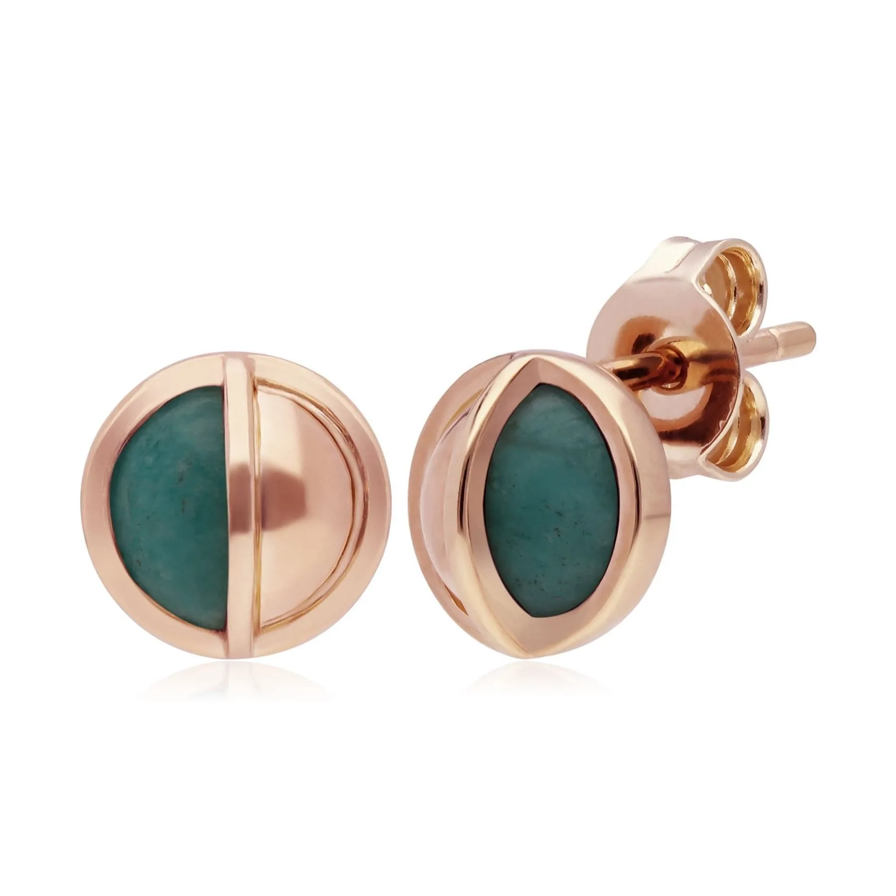 Micro Statement Round Amazonite Stud Earrings in Rose Plated Silver sold by Gemondo Jewellery