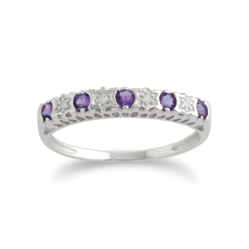 Classic Round Amethyst & Diamond Half Eternity Ring in 9ct White Gold sold by Gemondo Jewellery