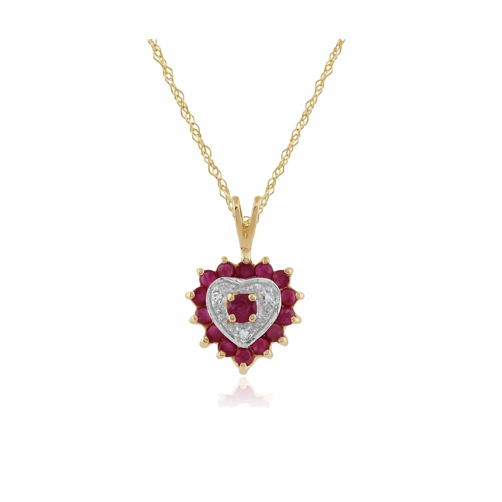 Ruby & Diamond Cluster Sacred Heart Pendant in 9ct Gold sold by Gemondo Jewellery