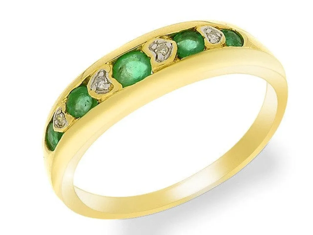 9ct Yellow Gold 0.35ct Natural Emerald & Diamond Half Eternity Ring sold by Gemondo Jewellery