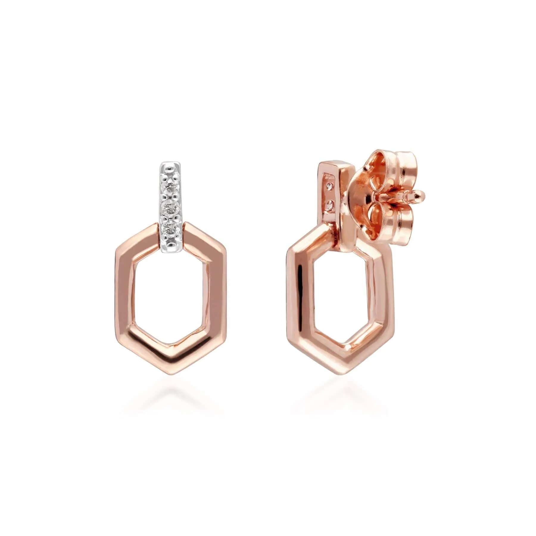 Diamond Pave Hex Bar Drop Earrings in 9ct Rose Gold sold by Gemondo Jewellery product image thumbnail 2