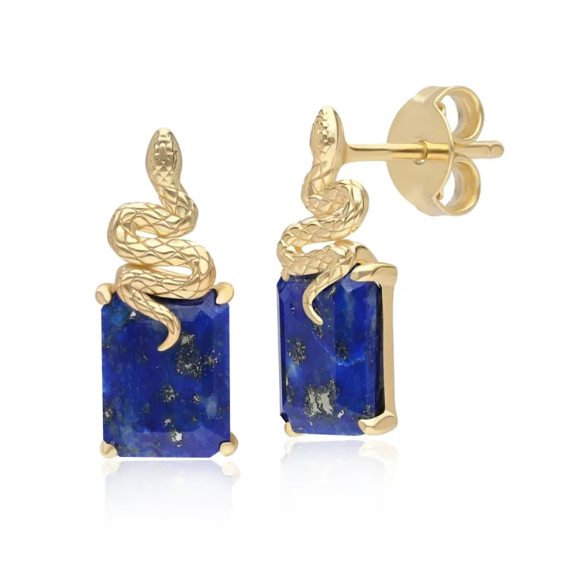 Grand Deco Lapis Lazuli Snake Stud Earrings in Gold Plated Sterling Silver sold by Gemondo Jewellery