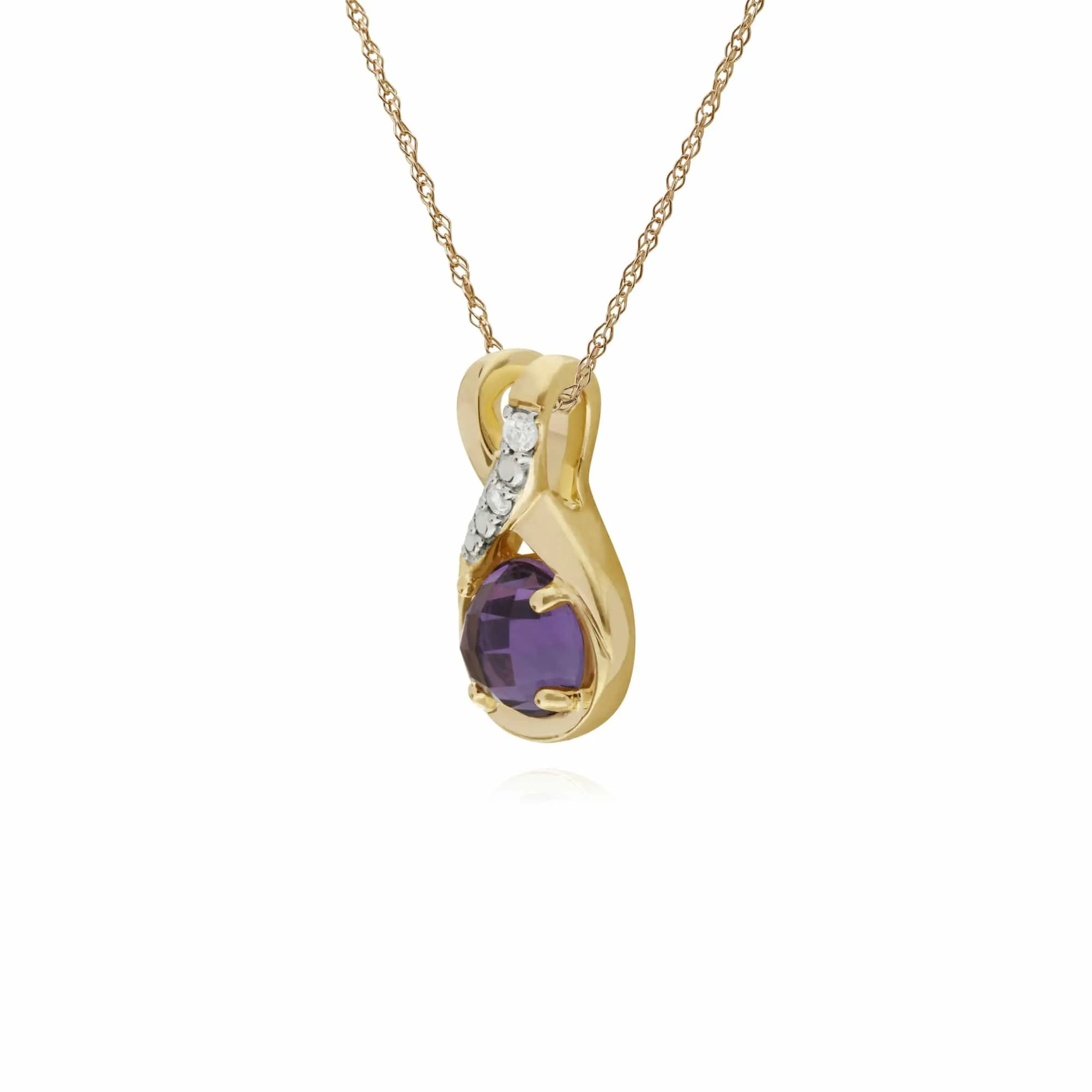 Classic Amethyst Checkerboard & Diamond Bale Pendant in 9ct Gold sold by Gemondo Jewellery product image thumbnail 2