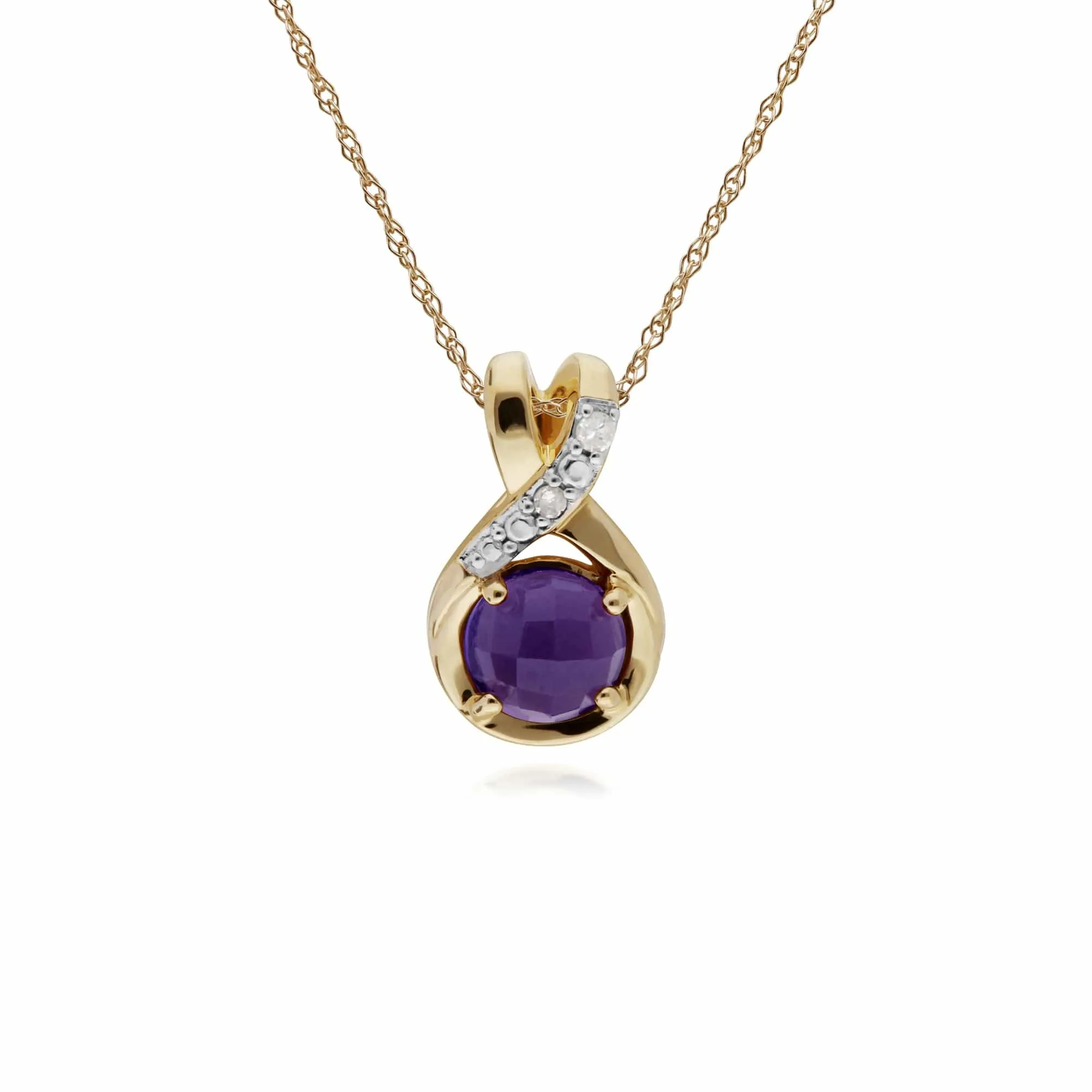 Classic Amethyst Checkerboard & Diamond Bale Pendant in 9ct Gold sold by Gemondo Jewellery