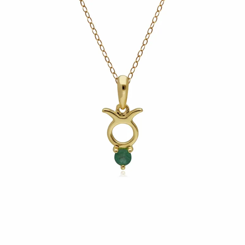 Emerald Taurus Zodiac Charm Necklace in 9ct Yellow Gold sold by Gemondo Jewellery