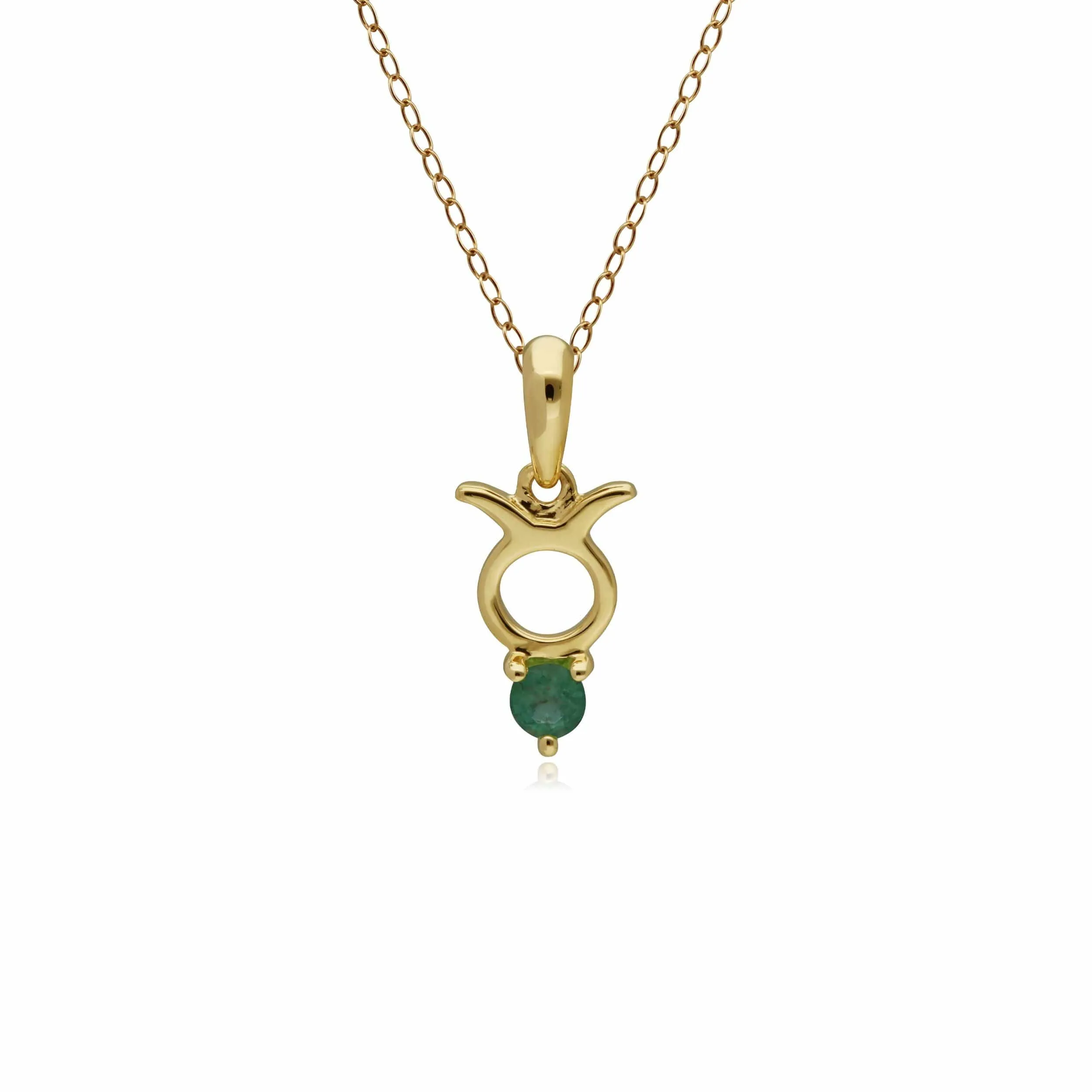 Emerald Taurus Zodiac Charm Necklace in 9ct Yellow Gold sold by Gemondo Jewellery