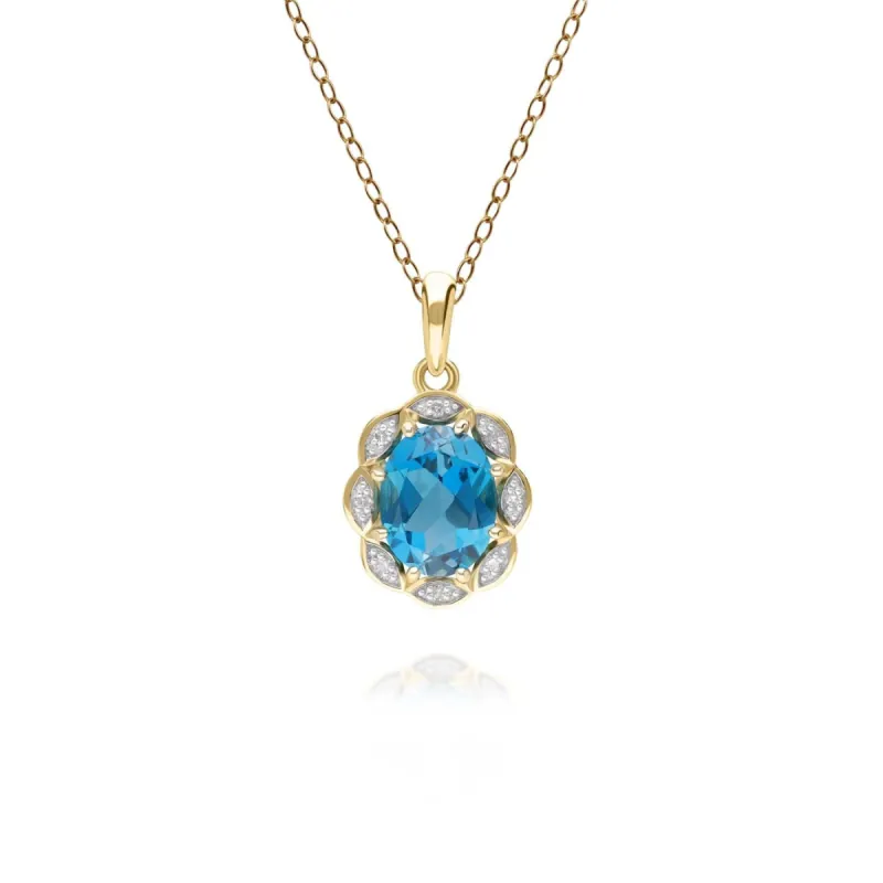 Classic London Blue Topaz & Diamond Luxe Pendant in 9ct Yellow Gold sold by Gemondo Jewellery