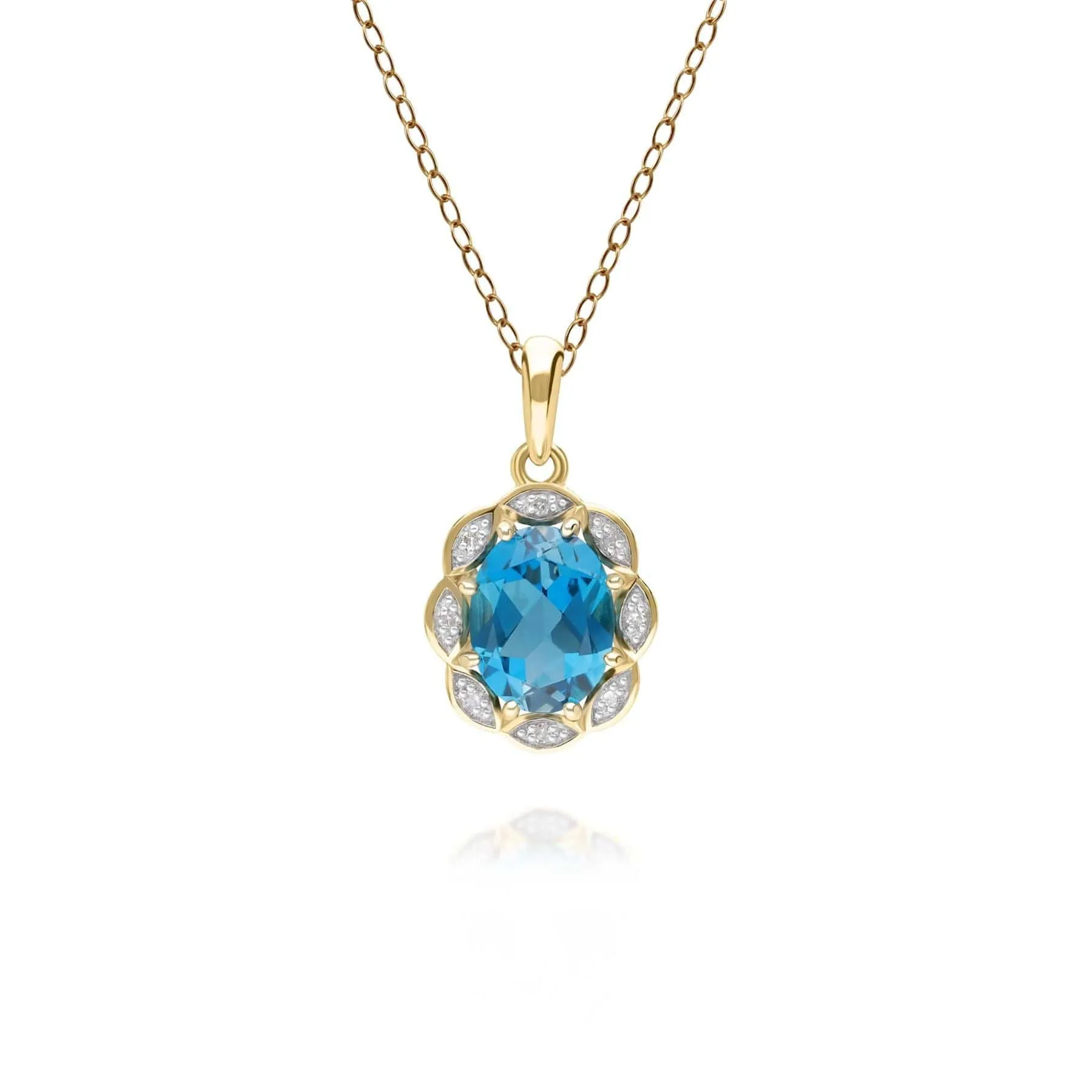 Classic London Blue Topaz & Diamond Luxe Pendant in 9ct Yellow Gold sold by Gemondo Jewellery