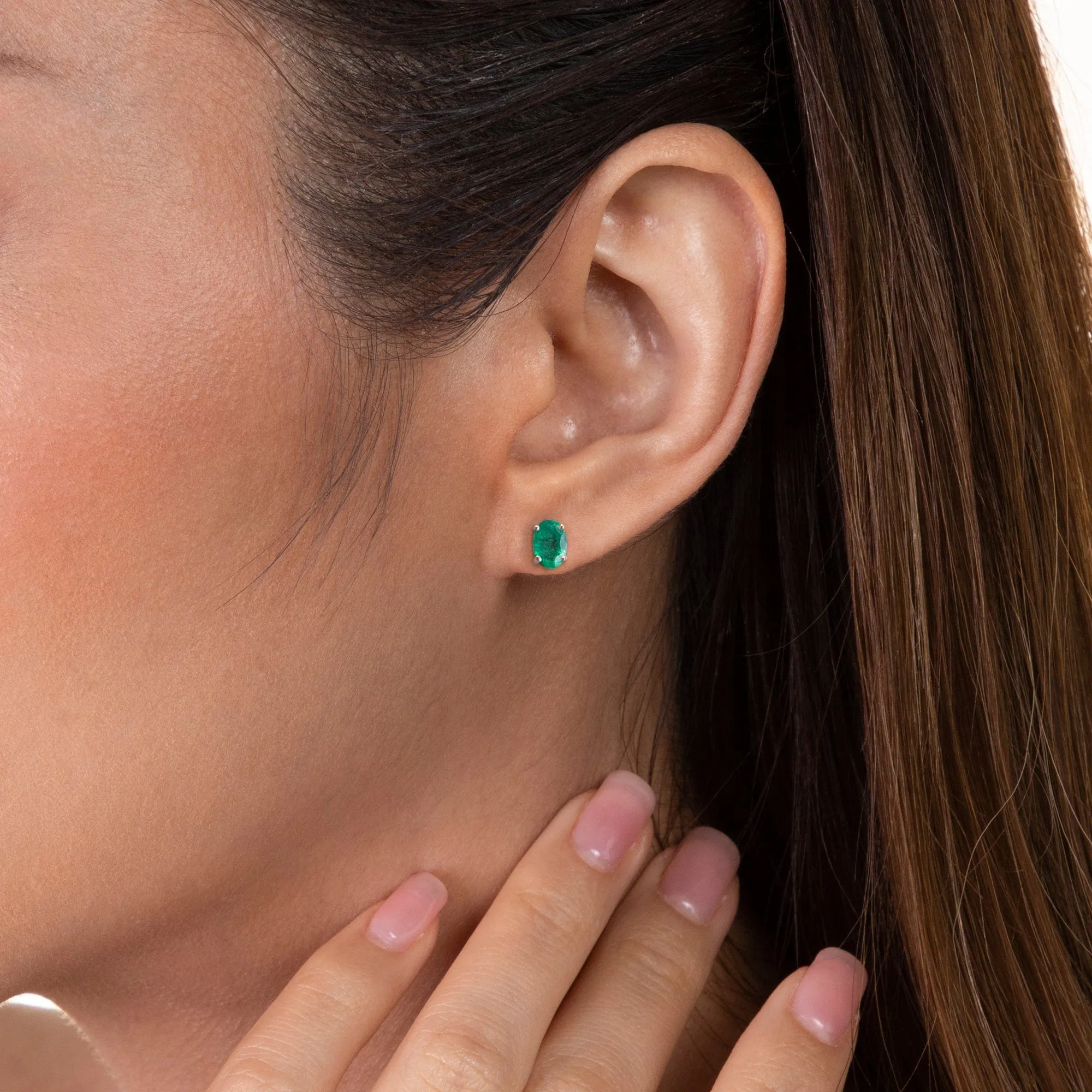 Classic Oval Emerald Stud Earrings in 9ct White Gold sold by Gemondo Jewellery product image thumbnail 2