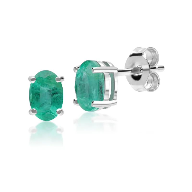 Classic Oval Emerald Stud Earrings in 9ct White Gold sold by Gemondo Jewellery